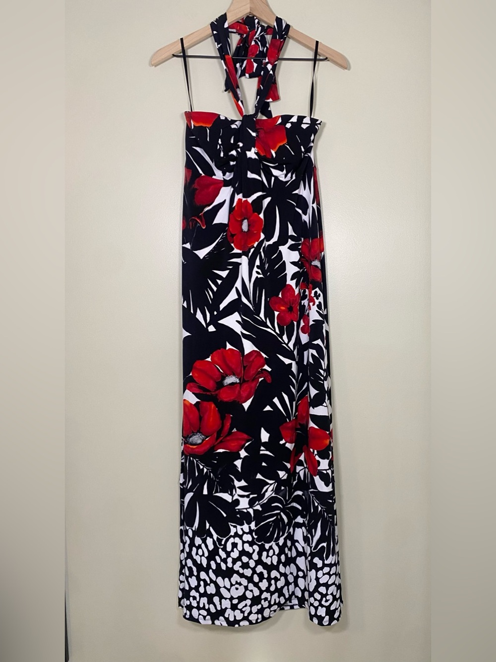 White House Black Market Hibiscus Halter Strapless Maxi Dress Medium Tropical